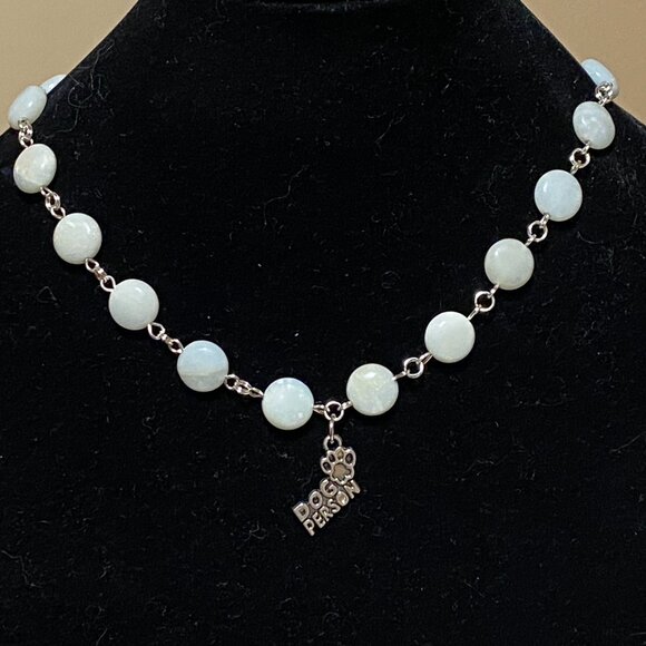 Genuine Pale Green Serpentine Necklace, Cute Dog Person Paw Print  + Gemstone - Picture 3 of 13